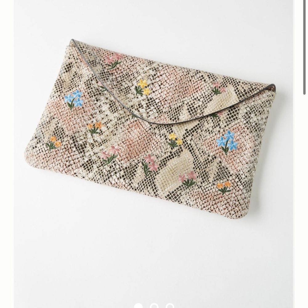 Anthropologie Embroidered Snake-Printed Clutch